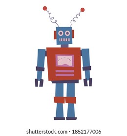 Retro Toy Robot Vector isolated vintage illustration trendy flat cartoon style