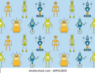 Retro toy robots seamless pattern in flat style. EPS10 vector background of vintage robot characters.
