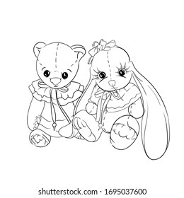 Retro toy Teddy hare contours