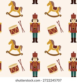 Juguetes retro sin patrón. Juguetes victorianos en patrón. Perfecto para envolver, Fondo de pantalla y ropa de cama.
