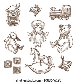 Retro toys sketch vector icons set