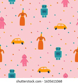 Retro toys. Vector seamless pattern.