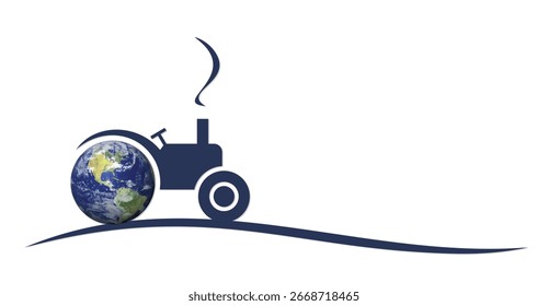 Símbolo de tractor retro con un globo terráqueo.
