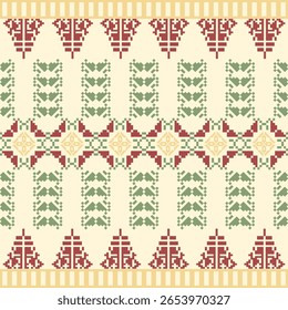 Retro Traditional Embroidery Art Abstract with Pixel Art Designs