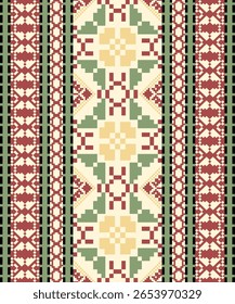 Retro Traditional Embroidery Art Abstract with Pixel Art Designs