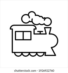 Retro train flat icon. Pictogram for web. Line stroke. Isolated on white background. Vector eps10