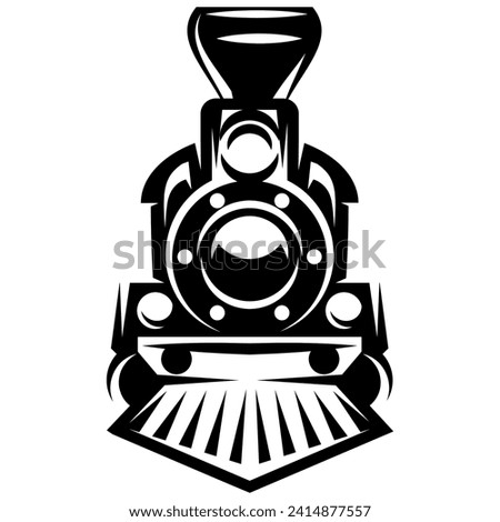 Retro train, front view. Monochrome vector image. Template for design.