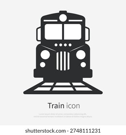 Retro train icon silhouette front view isolated on white background. Vector illustration logo of a railway locomotive vehicle.