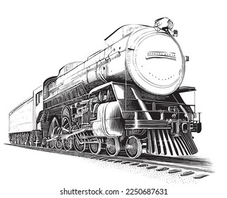 Retro train locomotive sketch hand drawn in doodle style Vector illustration.