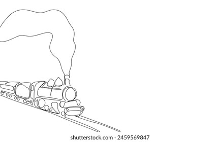 Retro train one line continuous. Line art locomotive. Hand drawn vector art.