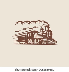 Retro Train, Vintage Emblem, Label Vector Illustration