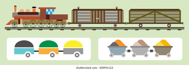 Retro train with wagons, vector illustration