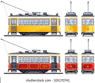 Retro Tram (1920th-our days)  icons  in vector, pixel optimized.