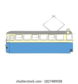 Retro tram icon - hand drawn vector illustration isolated on white. Flat colors.