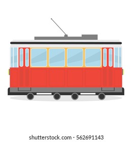 Retro tram, tram icon, public transportation, vehicle. Flat design, vector illustration, vector.