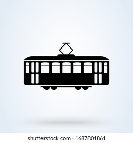 Retro Tram side view icon. tramway transportation concept. vector illustration. 