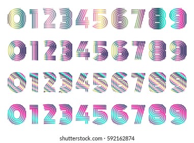 Retro trandy. Set of numbers 80s color style. Vector illustration.