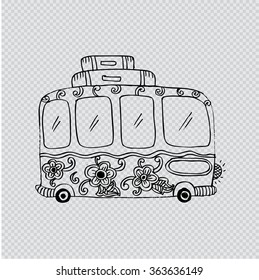Retro Travel bus. Hand drawing illustration.