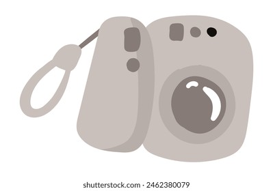 Retro travel camera in flat design. Photographer accessory for memory photos. Vector illustration isolated.