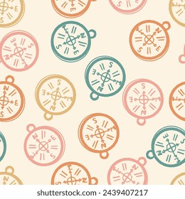 Retro Travel Compass Vector Seamless Pattern