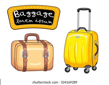 Retro travel handbag and a modern suitcase on wheels.