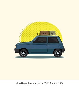 Retro Travel Illustration: Vintage Car Adventure Design.