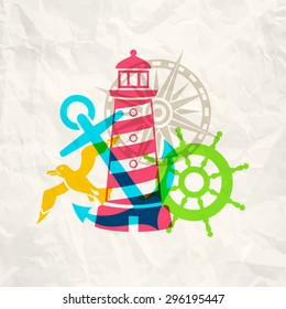 Retro travel logo on old crumpled paper