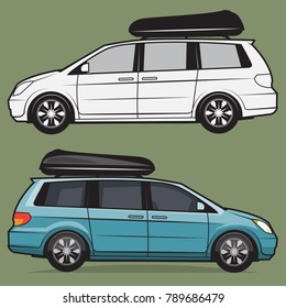 Retro Travel Minivan car body, vector illustration