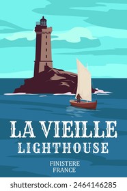 Retro Travel poster La Vieille Lighthouse