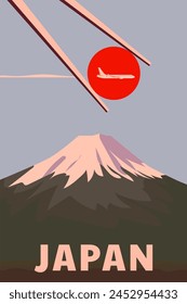 Retro Travel poster mount Fuji Japan