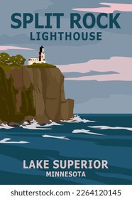 Retro Travel poster Split Rock Lighthouse Minnesota