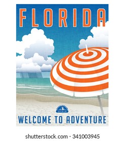 retro travel poster or sticker of a beach in Florida, USA