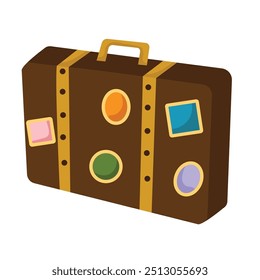 Retro travel suitcase icon vector illustration, cartoon traveling bag for travelers, suitcase clip art, travel and tourism design elements, vacation trip or summer holidays concept