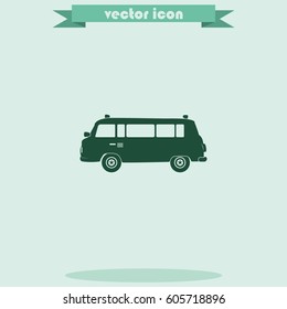 Retro travel van. Vintage transport icon.