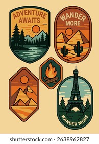 Retro Travel Vector Sticker Set