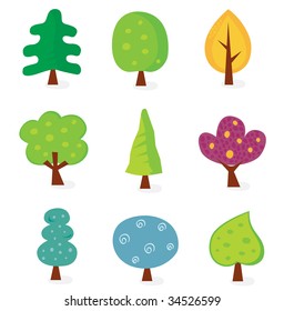 Retro tree designs. Retro vector illustration of nine trees.