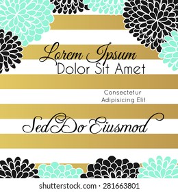 Retro Trend Vector Background, Flowers Letters Gold Gradient, wedding invitation, card, template, birthday card, thank you card, web template