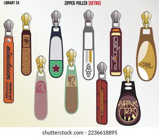 Retro Trend Zipper Slider and Pullers for Unisex Use Men and Women Illustration Vector Sketch