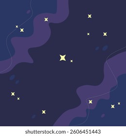 Retro Trendy Abstract Shapes Stars Dark Night Wavy Sky Dreamy Celestial Vector Design