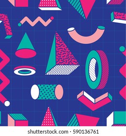 Retro und trendy Geometric Shape Memphis Design Nahtlose Muster. Hintergrund
