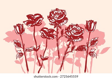 Patrón floral de rosas de moda retro en estilo vintage, perfecto para diseños románticos, elegantes y decorativos, agregando un toque botánico clásico y elegante a cualquier proyecto.