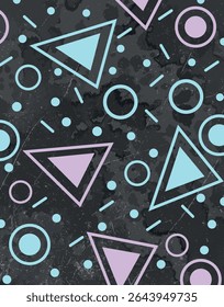 Retro Triangle Circles Grunge Pattern Design