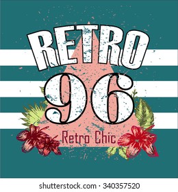 Retro triangle illustration vector print and slogan isolated on turquoise background