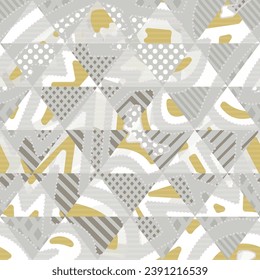 Retro triangle mosaic with fabric effect. Seamless pattern