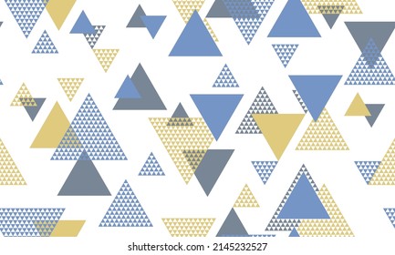 Retro triangle shapes seamless pattern vector design. Wallpaper print. Colorful triangles motion background. Mix triangular shapes repeating pattern.