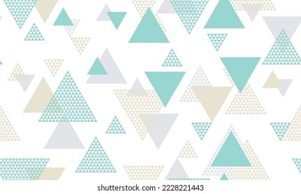 Retro triangle shapes seamless pattern graohic design. Wallpaper print. Colorful triangles motion backdrop. Triangular shapes scandinavian repeating pattern.