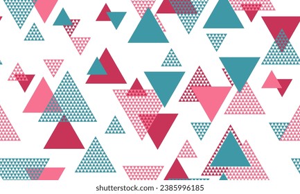 Retro triangle shapes seamless pattern vector design. Abstract geometric geo print. Colorful triangles motion backdrop. Mix triangular shapes endless pattern.