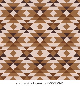 Retro Tribal Aztec earthy brown diamonds Vector Pattern. Traditional Southwestern Aztec kilim geometric pattern in monochrome brown.