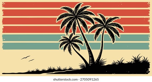 Retro Tropical Beach Landscape Vector Design