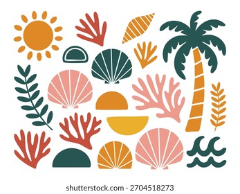 Retro tropical beach vacation elements collection vector